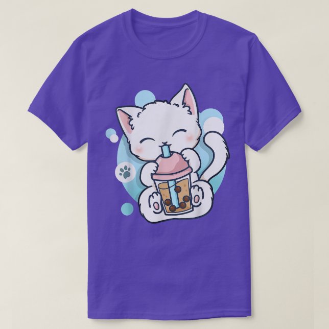 T-shirt Cat Boba Tea Bubble Tea Kawaii Anime Japanese Neko (Design devant)