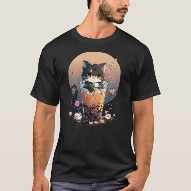 T-shirt Cat Boba Tea kawaii Kitty Bubble Tea Anime (Devant)