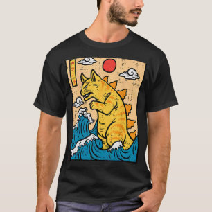 T-shirt Cat Catzilla Funny Japonais Wave Art Hommes Femmes