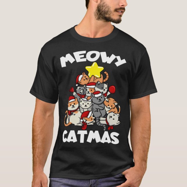 T-shirt Cat Christmas Cat Tree Meowy Catmas (Devant)