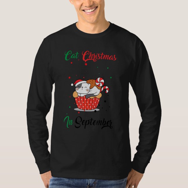 T-shirt Cat Christmas In September Xmas Kitten (Devant)