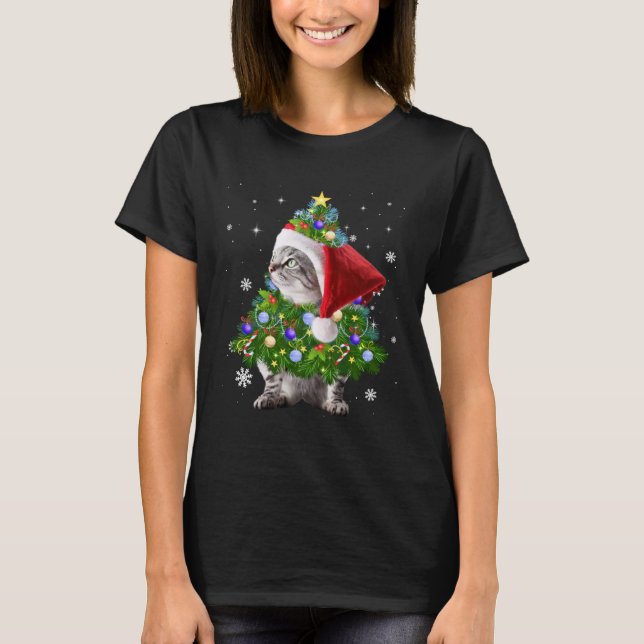 T-shirt Cat Christmas Tree Lights  Cat (Devant)