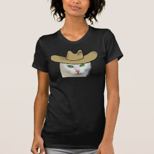 T-shirt Cat Cowboy Blanc
