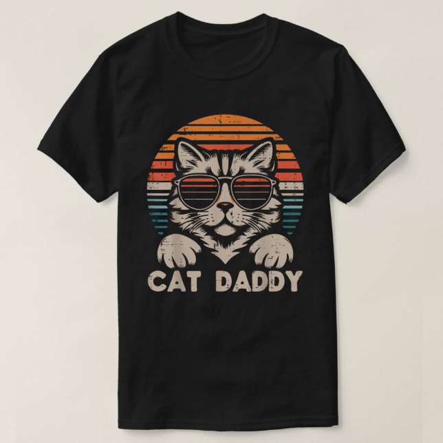 T-shirt Cat Daddy Sunglasses Sunset Retro Dad kitten (Design devant)