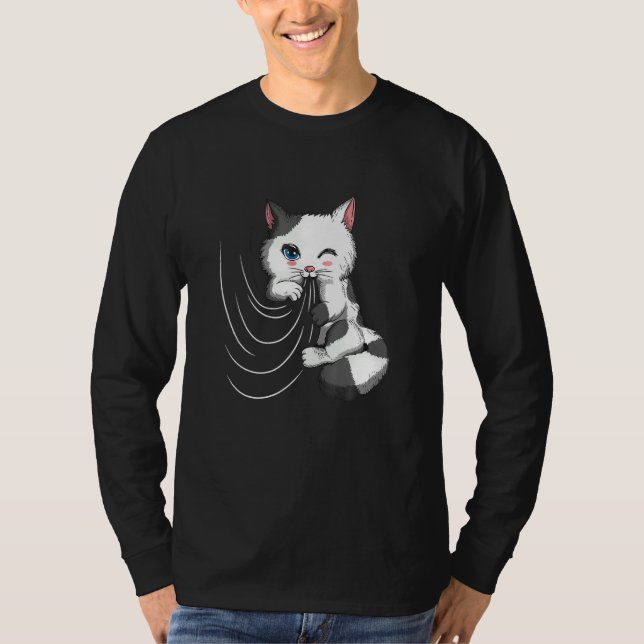 T-shirt Cat Design Cat Cuddles With Duvet Plays With Curta (Devant)