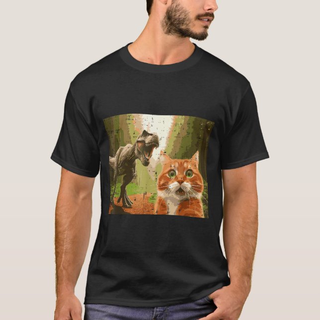 T-shirt Cat Dinosaur Trex Selfie Funny Meme Humor Boys Gir (Devant)
