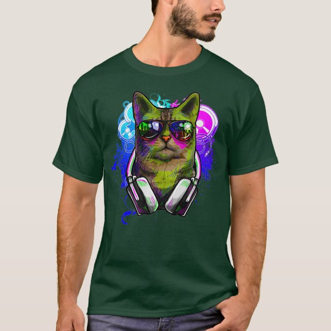 T-shirt Cat DJ Shirt Rave DJ Cat Shirt EDM Rave Shirt (Devant)