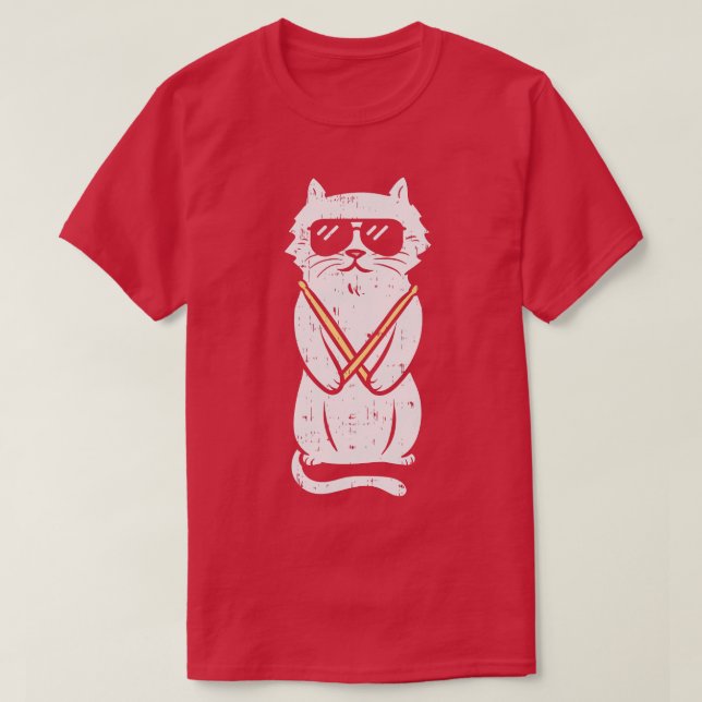 T-shirt Cat Drumstick Rock Musique Drumming Animal Animaux (Design devant)