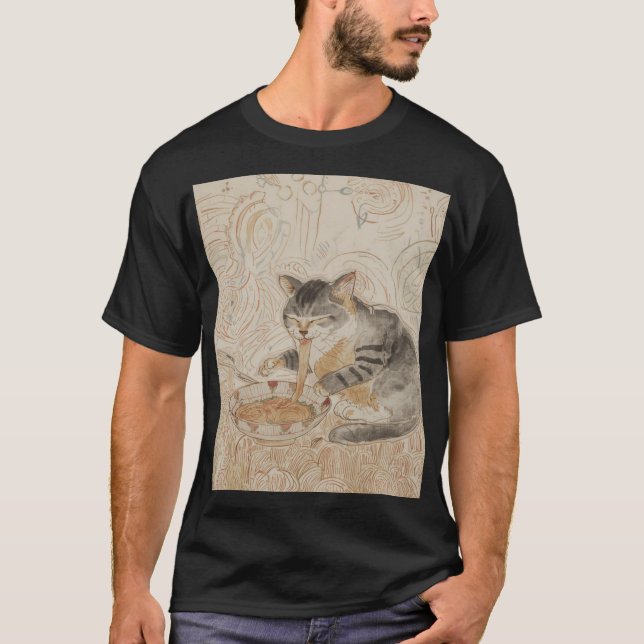 T-shirt Cat eating Noodles  (Devant)