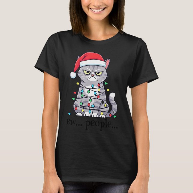 T-shirt Cat Ew People Adult Humor Mens Womens Introvert An (Devant)