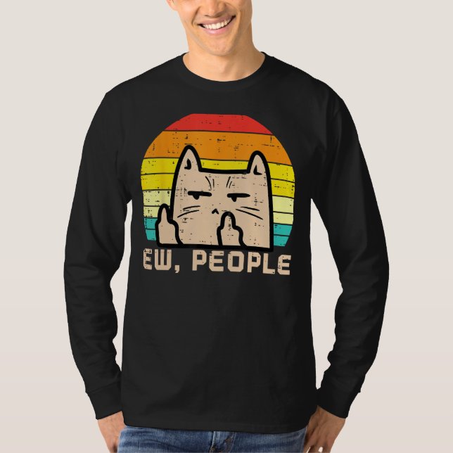 T-shirt Cat Ew People Sunset Retro Anti Social Introvert M (Devant)