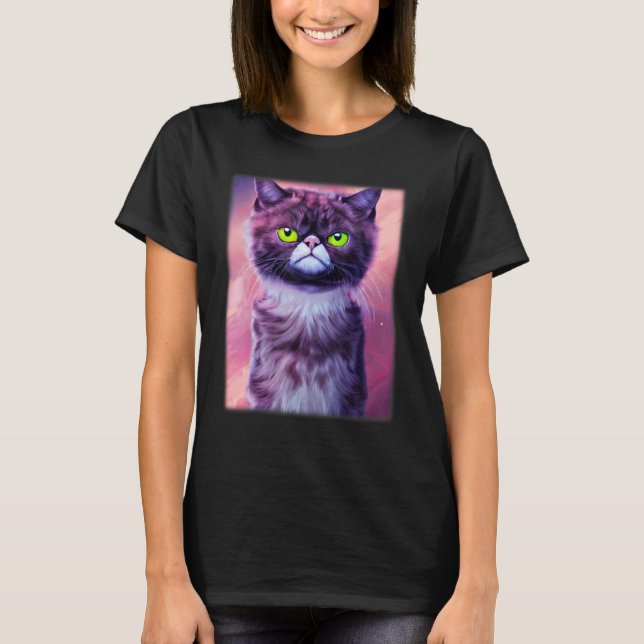 T-shirt Cat face graphic  animal pet  grumpy kitten print  (Devant)