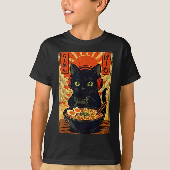 T-shirt Cat Gamer Men Anime Kawaii Funny Gaming Headset Ca (Devant)