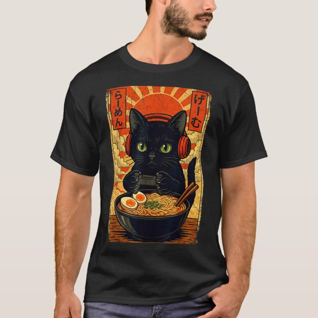 T-shirt Cat Gamer Men Anime Kawaii Funny Gaming Headset Ca (Devant)