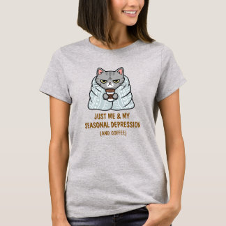 T-shirt Cat Grumpy amusant Citation de café de dépression 