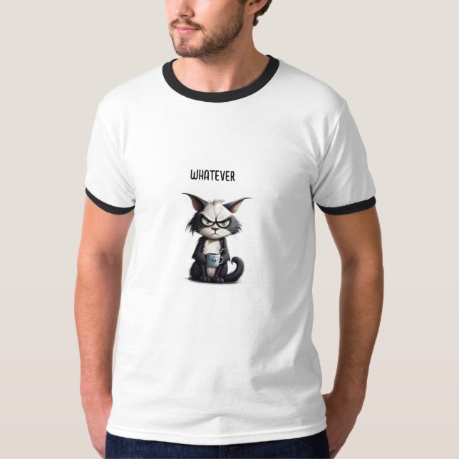 T-shirt Cat grumpy avec la coupe de café amusant (Devant)