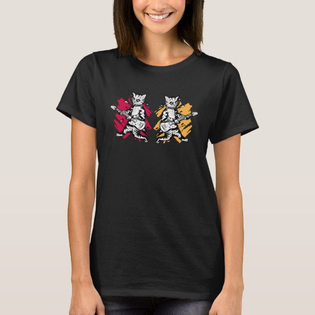 T-shirt cat guitar guitarist cute (Devant)