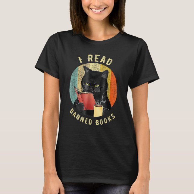 T-shirt Cat I Read Banned Books Bookworms Loves Reading Bo (Devant)