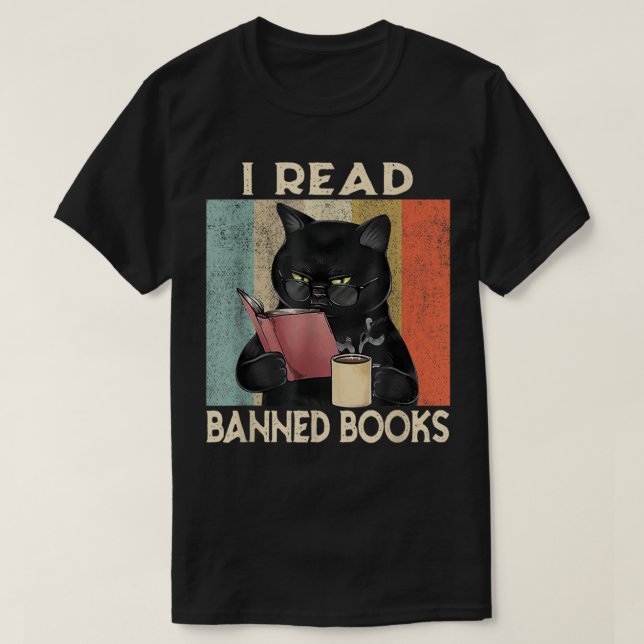 T-shirt Cat I Read Banned Books Funny Bookworms Reading Bo (Design devant)