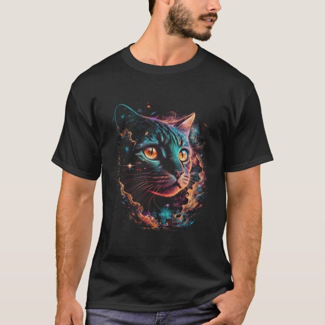 T-shirt Cat In The Galaxy And Space Kitten Cat Head (Devant)