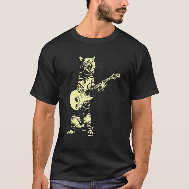 T-shirt Cat Jouer Guitare Mens Graphisme Pour Hommes (Devant)