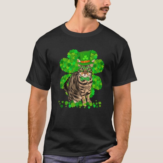 T-shirt Cat Kitten Kitty St. Patrick's Day Shamrock mignon (Devant)