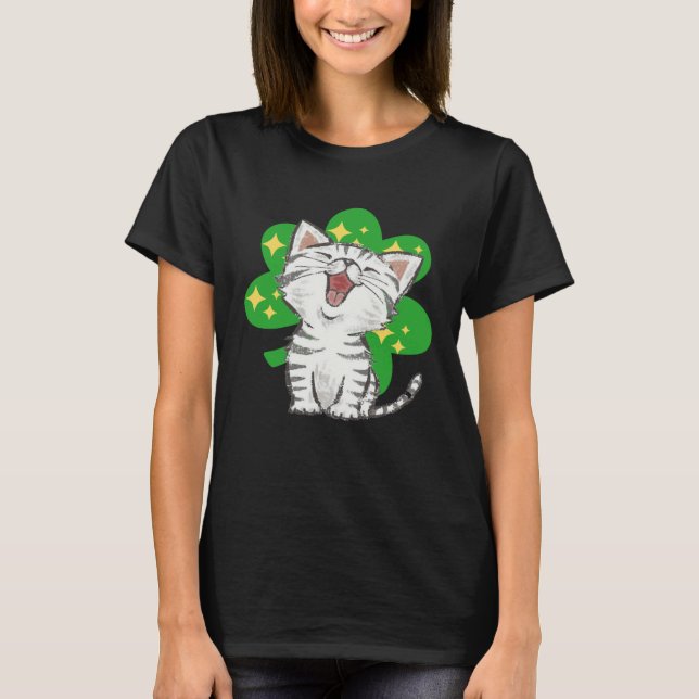 T-shirt Cat Kitten Shamrock Lucky St Patricks Day (Devant)