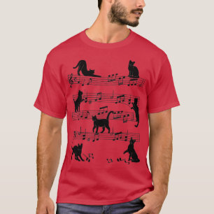 T-shirt Cat Kitty Jouer Musique Clef Piano Musicien Art