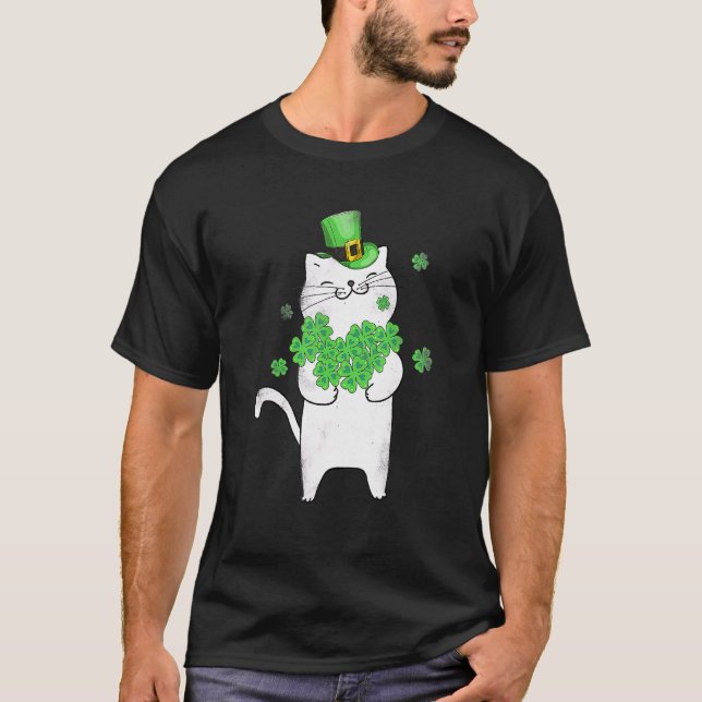 T-shirt Cat Leprechaun Chat Shamrock St Patrick's Day 2 (Devant)
