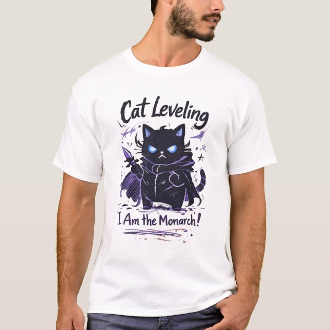 T-shirt Cat Leveling – Shadow Monarch Cat Parody (Devant)