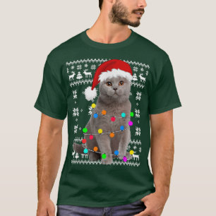 T-shirt Cat Lights Ugly Kitten Santa Hat Christmas Pajama