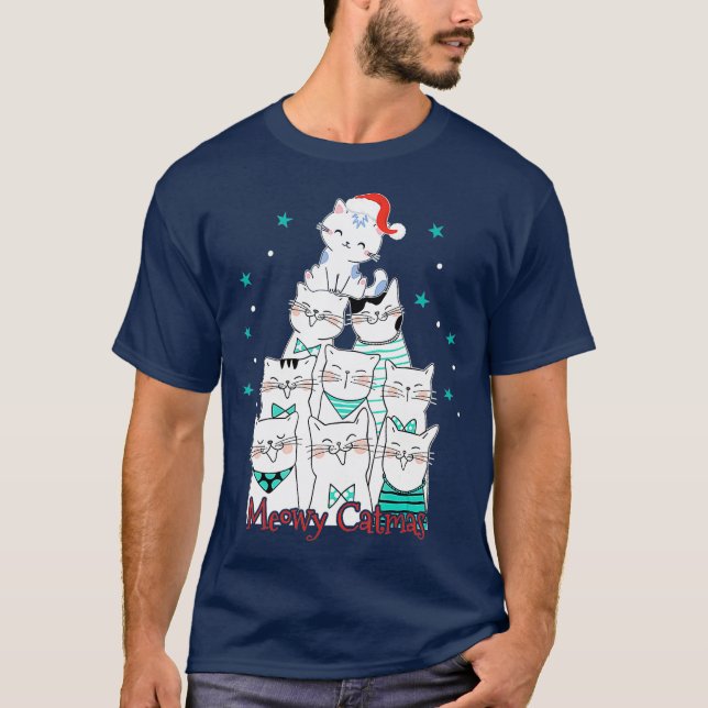 T-shirt Cat Lover Meowy Catmas Cat Tree Funny Merry (Devant)