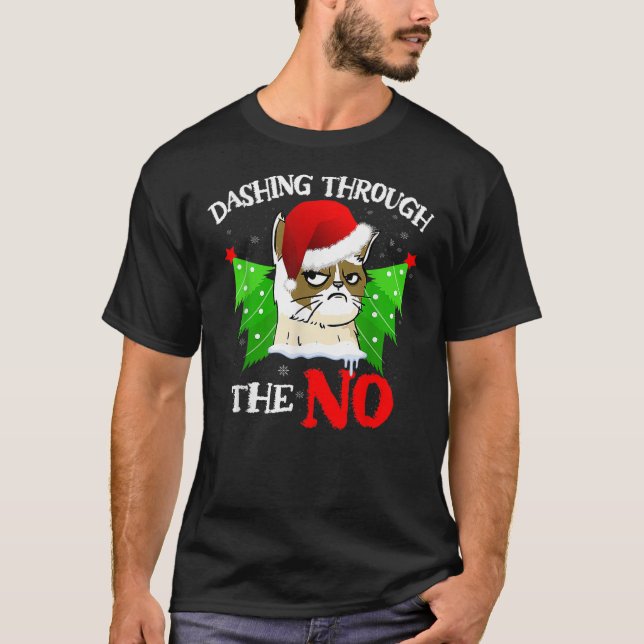 T-shirt Cat Lover Xmas Dashing Through Grumpy Cats The No  (Devant)