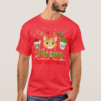 T-shirt Cat Lover Xmas Lights Reindeer Santa Meowy Cat Chr