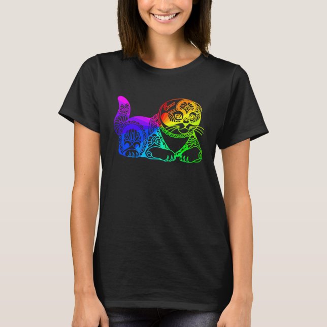 T-shirt Cat Mandala Rainbow Kitty Geometric Yoga Meditatio (Devant)