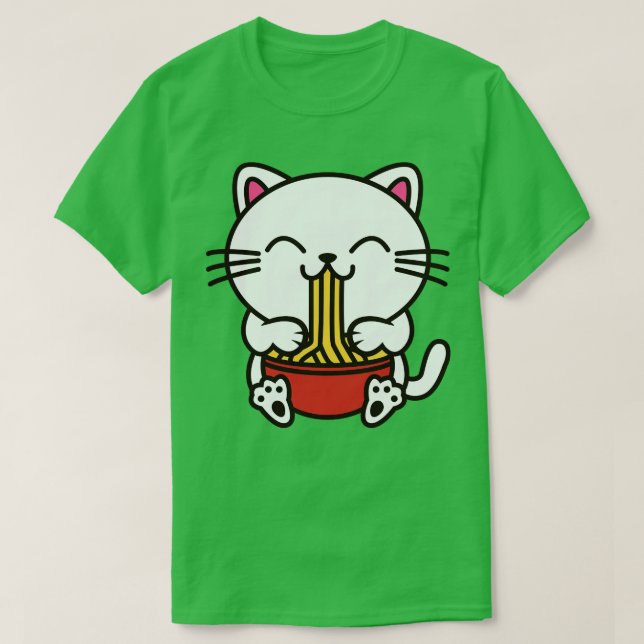 T-shirt Cat Manger Spaghetti Kawaii (Design devant)