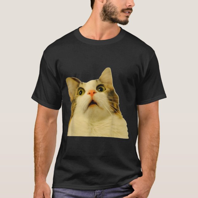 T-shirt Cat Meme Shock Cat Face Funny Meme Cat Silly Gift  (Devant)