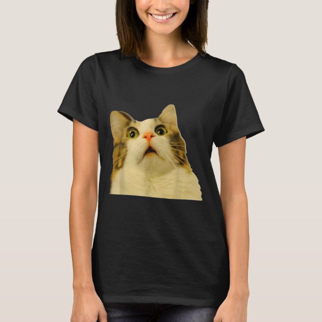 T-shirt Cat Meme Shock Cat Face Funny Meme Cat Silly Gift  (Devant)