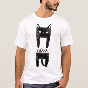 T-shirt Cat Meow   Drôle croquis de chat noir