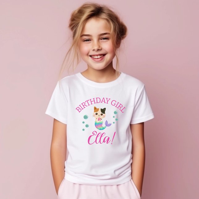 T-shirt Cat Meowmaid Fille Sirène Fête d'anniversaire (Meow-maid Birthday Girl Party Tshirt)