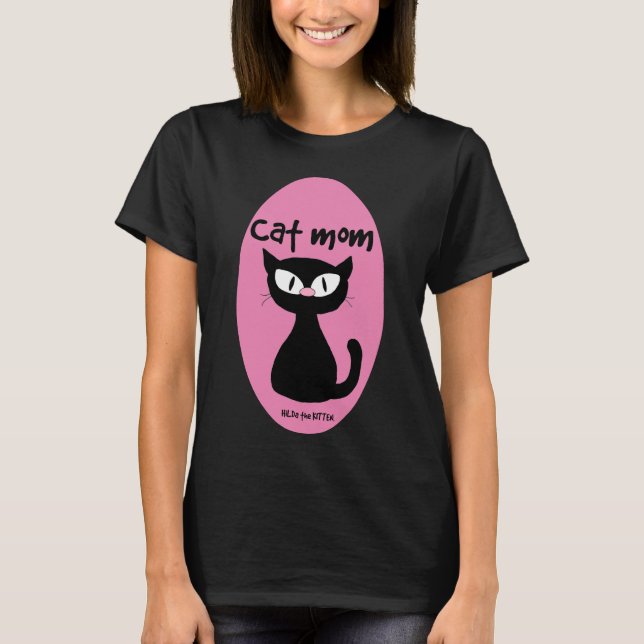 T-shirt CAT MOM Cute Chat rose et noir (Devant)