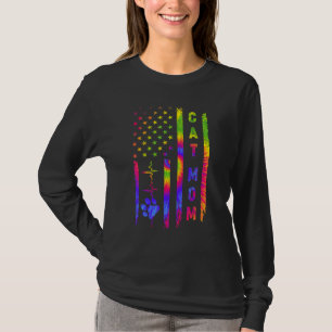 T-shirt Cat Mom Hearbeat Tie Dye American Us Drapeau Pour