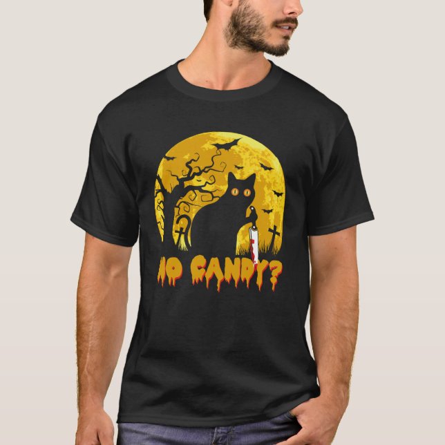 T-shirt Cat No Candy Murderous Cat With Knife Halloween Co (Devant)