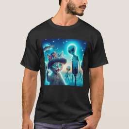 T-shirt Cat OVNI Selfie : Green Alien #13