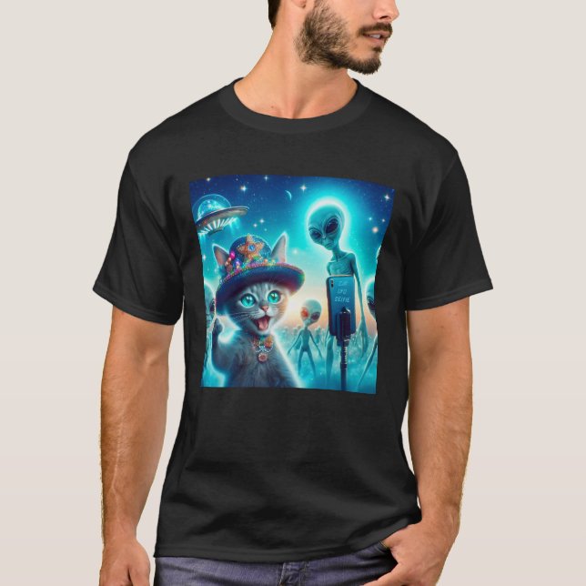 T-shirt Cat OVNI Selfie : Green Alien #13 (Devant)