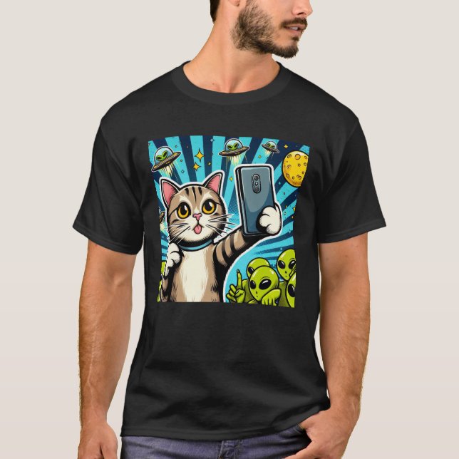 T-shirt Cat OVNI Selfie : Green Alien #17 (Devant)