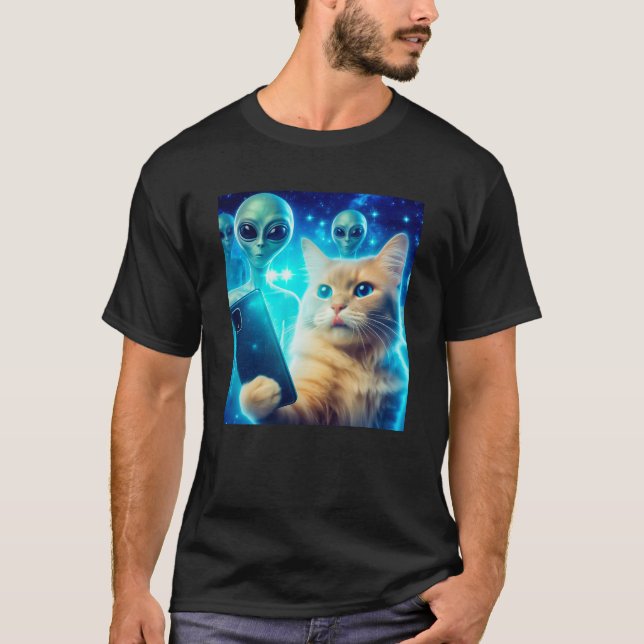 T-shirt Cat OVNI Selfie : Green Alien #5 (Devant)