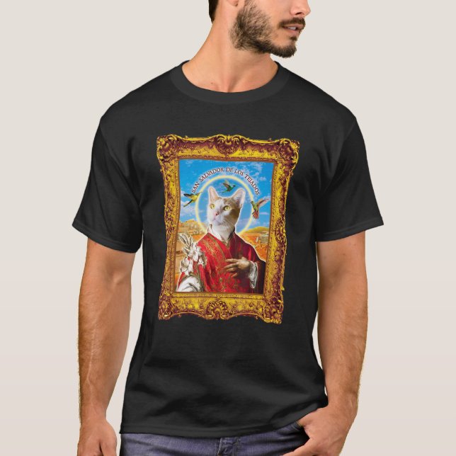 T-shirt Cat Parody Renaissance Painting Weird Cat Saint (Devant)