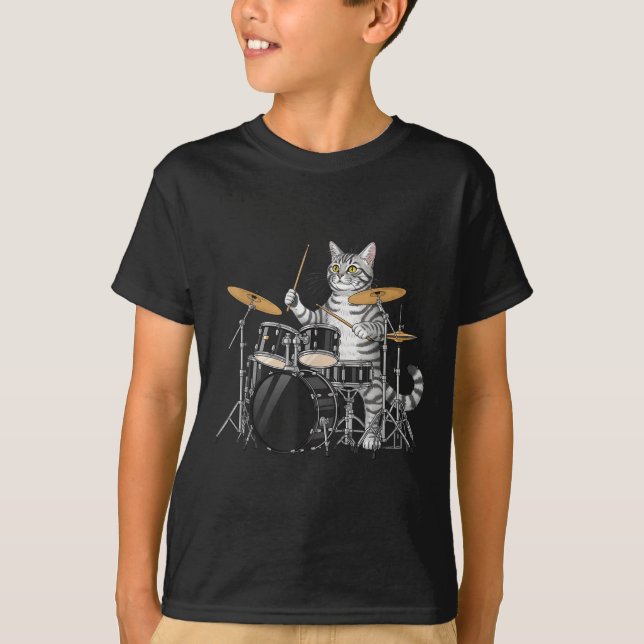 T-shirt Cat Playing Drums Drumset Drumkit Drumming Drum Dr (Devant)