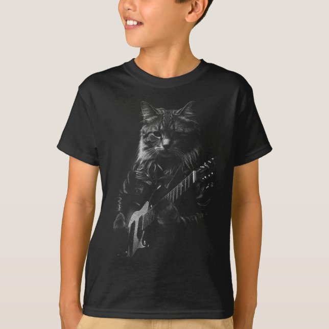 T-shirt Cat Playing Guitar Rock Star Rock And Roll Men Wom (Devant)